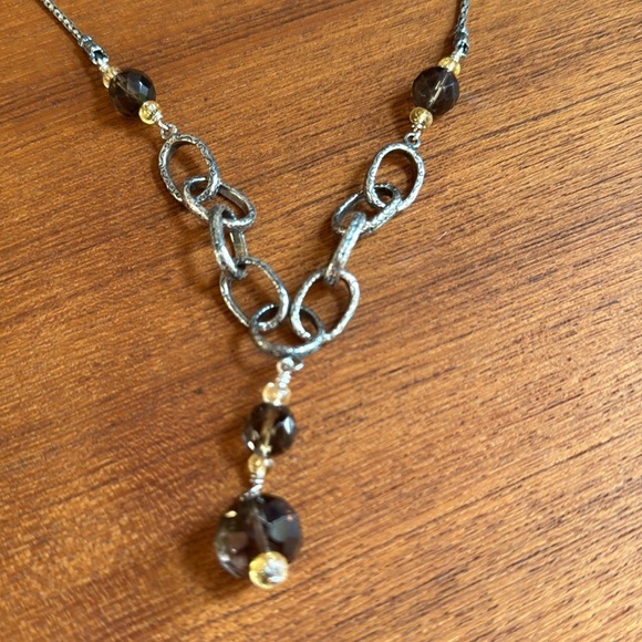 Beautiful Vintage Silpada 925 Sterling Silver Smoky Quartz & Citrine Necklace - Picture 4 of 13